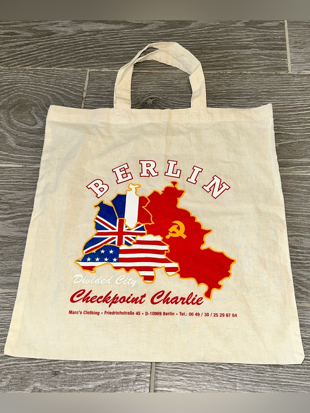 Vintage 90s Souvenir Tote Bag Checkpoint Charlie Divided City Deadstock Cold War